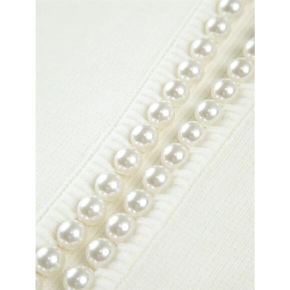 Cream Pearl Trim Knit Cardigan Sweater – Commense Size XL - Picture 4 of 7